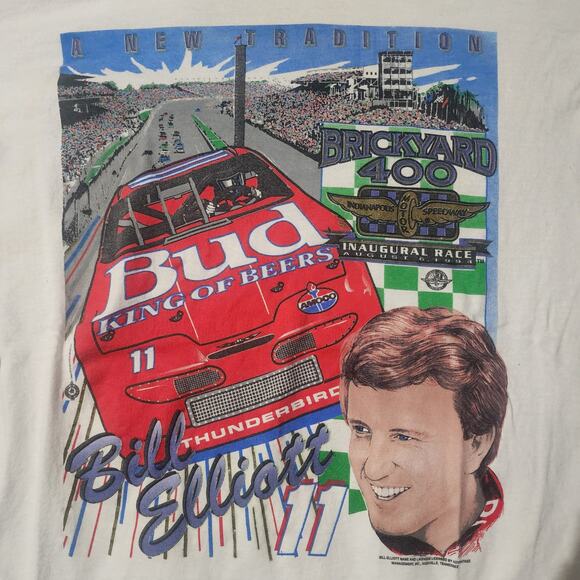 Vintage Bill Elliott Brickyard 400 Budweiser NASCAR Tee 90s USA Made XL - Picture 3 of 7